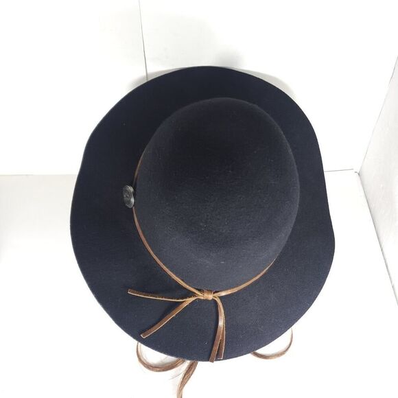 Frye Women's Size Medium /Large Black Wool Felt Brown belt Fedora Hat - Picture 5 of 13